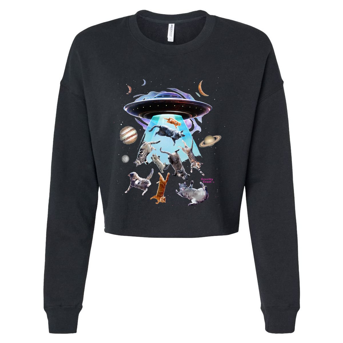 Aliens Abducting Cats Cat Kittens Ufo Saucer Cat Lover Gifts Cropped Pullover Crew
