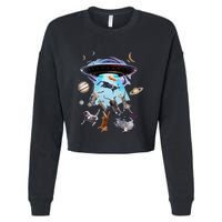 Aliens Abducting Cats Cat Kittens Ufo Saucer Cat Lover Gifts Cropped Pullover Crew