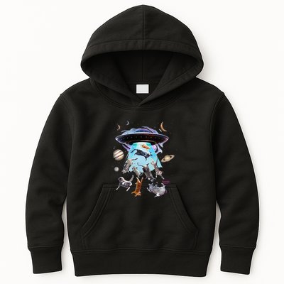 Aliens Abducting Cats Cat Kittens Ufo Saucer Cat Lover Gifts Kids Hoodie
