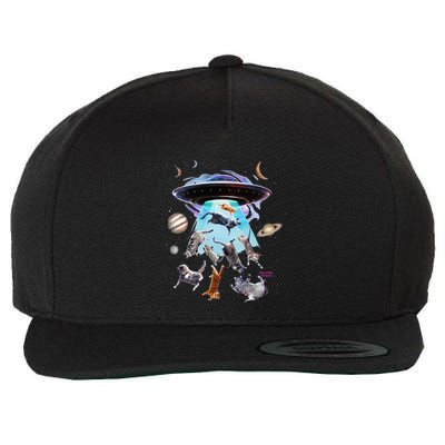 Aliens Abducting Cats Cat Kittens Ufo Saucer Cat Lover Gifts Wool Snapback Cap