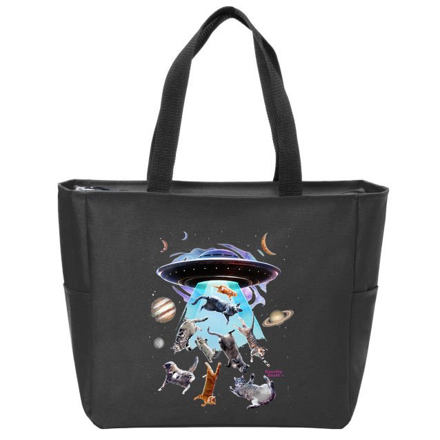 Aliens Abducting Cats Cat Kittens Ufo Saucer Cat Lover Gifts Zip Tote Bag