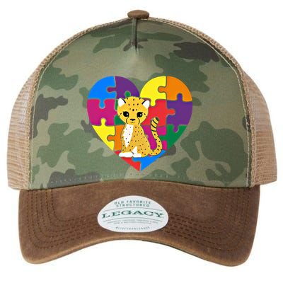 Autism Awareness Cheetahs Heart ValentineS Day Puzzle Piece Funny Gift Legacy Tie Dye Trucker Hat