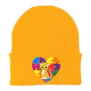 Autism Awareness Cheetahs Heart ValentineS Day Puzzle Piece Funny Gift Knit Cap Winter Beanie