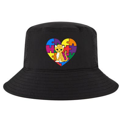 Autism Awareness Cheetahs Heart ValentineS Day Puzzle Piece Funny Gift Cool Comfort Performance Bucket Hat