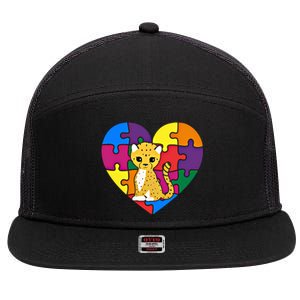 Autism Awareness Cheetahs Heart ValentineS Day Puzzle Piece Funny Gift 7 Panel Mesh Trucker Snapback Hat