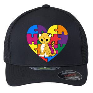 Autism Awareness Cheetahs Heart ValentineS Day Puzzle Piece Funny Gift Flexfit Unipanel Trucker Cap