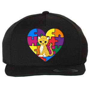 Autism Awareness Cheetahs Heart ValentineS Day Puzzle Piece Funny Gift Wool Snapback Cap