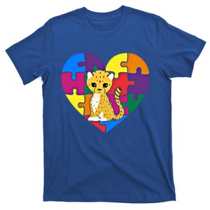 Autism Awareness Cheetahs Heart ValentineS Day Puzzle Piece Funny Gift T-Shirt