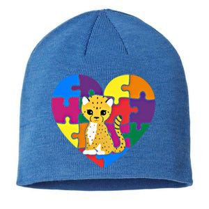 Autism Awareness Cheetahs Heart ValentineS Day Puzzle Piece Funny Gift Sustainable Beanie