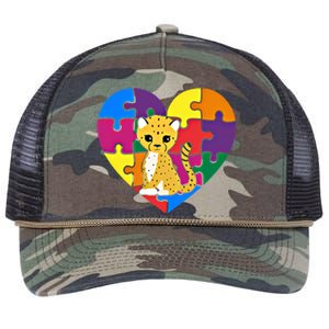 Autism Awareness Cheetahs Heart ValentineS Day Puzzle Piece Funny Gift Retro Rope Trucker Hat Cap