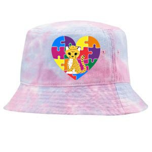 Autism Awareness Cheetahs Heart ValentineS Day Puzzle Piece Funny Gift Tie-Dyed Bucket Hat