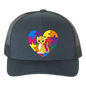 Autism Awareness Cheetahs Heart ValentineS Day Puzzle Piece Funny Gift Yupoong Adult 5-Panel Trucker Hat