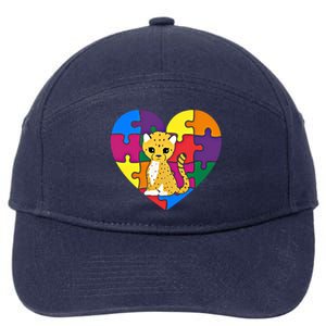 Autism Awareness Cheetahs Heart ValentineS Day Puzzle Piece Funny Gift 7-Panel Snapback Hat