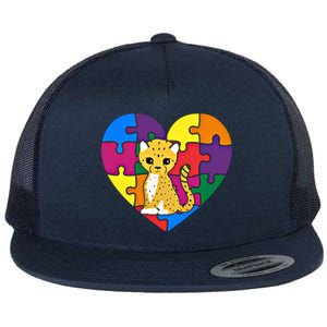 Autism Awareness Cheetahs Heart ValentineS Day Puzzle Piece Funny Gift Flat Bill Trucker Hat