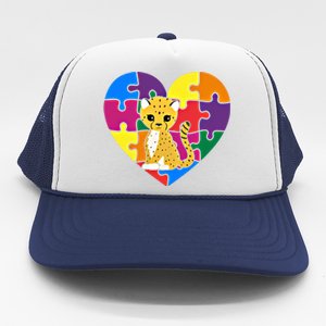 Autism Awareness Cheetahs Heart ValentineS Day Puzzle Piece Funny Gift Trucker Hat