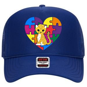 Autism Awareness Cheetahs Heart ValentineS Day Puzzle Piece Funny Gift High Crown Mesh Back Trucker Hat