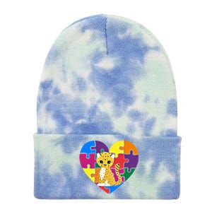 Autism Awareness Cheetahs Heart ValentineS Day Puzzle Piece Funny Gift Tie Dye 12in Knit Beanie