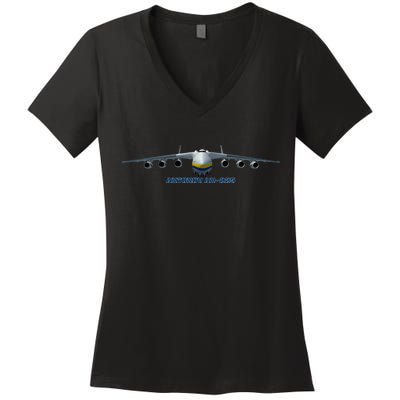 An225 Antonov Cargo Jet Plane Mriya Front Profile Women's V-Neck T-Shirt