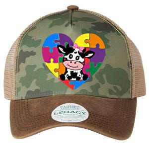 Autism Awareness Cow Heart ValentineS Day Puzzle Piece Gift Legacy Tie Dye Trucker Hat