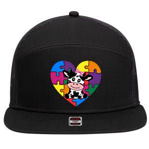 Autism Awareness Cow Heart ValentineS Day Puzzle Piece Gift 7 Panel Mesh Trucker Snapback Hat