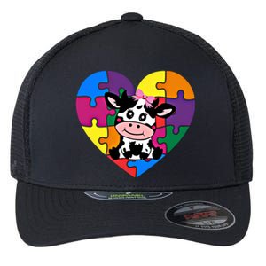 Autism Awareness Cow Heart ValentineS Day Puzzle Piece Gift Flexfit Unipanel Trucker Cap