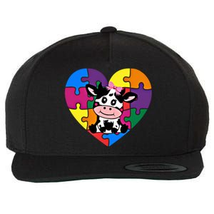 Autism Awareness Cow Heart ValentineS Day Puzzle Piece Gift Wool Snapback Cap