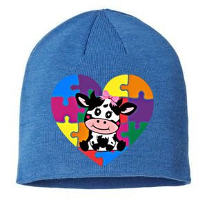 Autism Awareness Cow Heart ValentineS Day Puzzle Piece Gift Sustainable Beanie