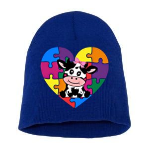 Autism Awareness Cow Heart ValentineS Day Puzzle Piece Gift Short Acrylic Beanie