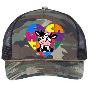 Autism Awareness Cow Heart ValentineS Day Puzzle Piece Gift Retro Rope Trucker Hat Cap