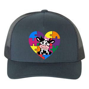 Autism Awareness Cow Heart ValentineS Day Puzzle Piece Gift Yupoong Adult 5-Panel Trucker Hat