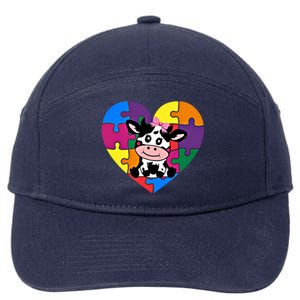 Autism Awareness Cow Heart ValentineS Day Puzzle Piece Gift 7-Panel Snapback Hat