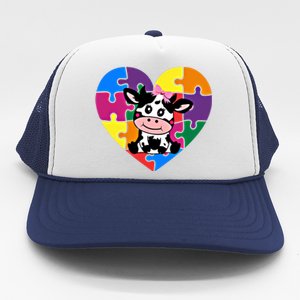 Autism Awareness Cow Heart ValentineS Day Puzzle Piece Gift Trucker Hat