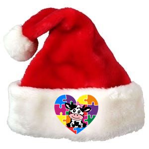 Autism Awareness Cow Heart ValentineS Day Puzzle Piece Gift Premium Christmas Santa Hat