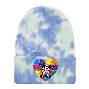 Autism Awareness Cow Heart ValentineS Day Puzzle Piece Gift Tie Dye 12in Knit Beanie