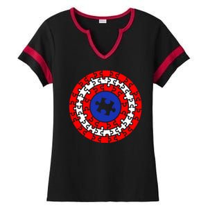 Autism Awareness Captain Puzzle Shield Ladies Halftime Notch Neck Tee