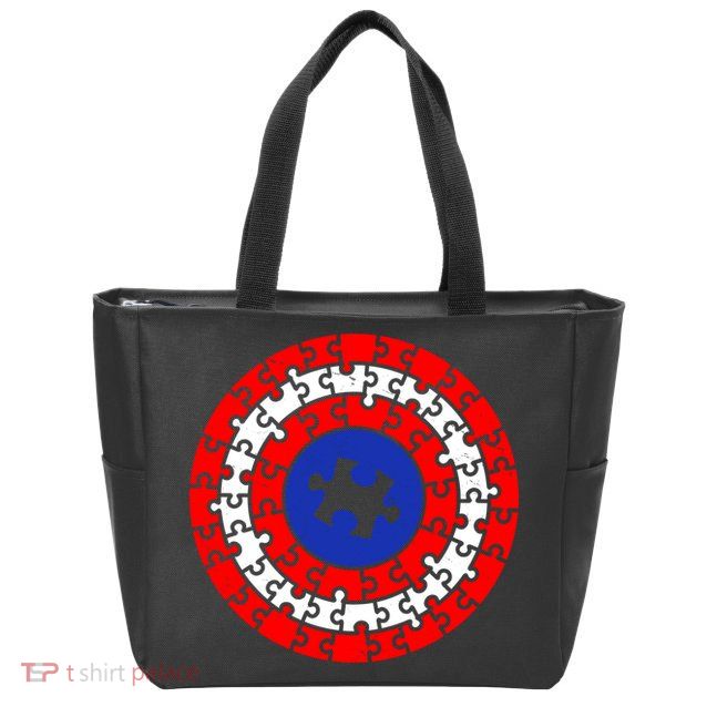 Autism Awareness Captain Puzzle Shield Zip Tote Bag