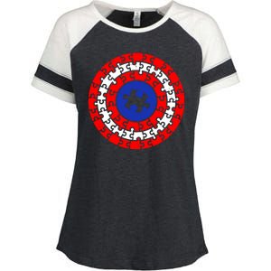 Autism Awareness Captain Puzzle Shield Enza Ladies Jersey Colorblock Tee