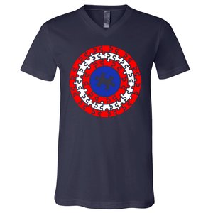 Autism Awareness Captain Puzzle Shield V-Neck T-Shirt