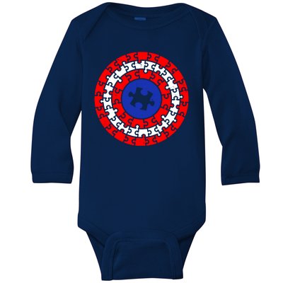 Autism Awareness Captain Puzzle Shield Baby Long Sleeve Bodysuit