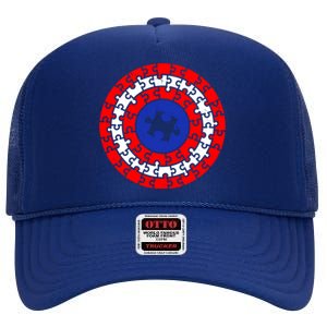 Autism Awareness Captain Puzzle Shield High Crown Mesh Back Trucker Hat