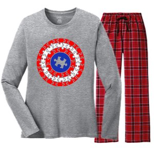 Autism Awareness Captain Puzzle Shield Women's Long Sleeve Flannel Pajama Set 