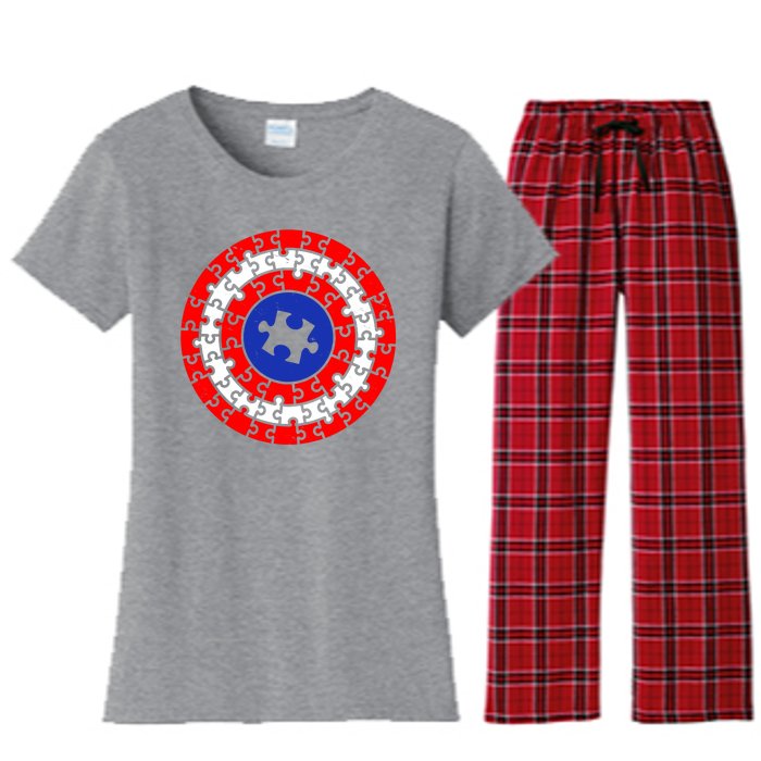 Autism Awareness Captain Puzzle Shield Women's Flannel Pajama Set