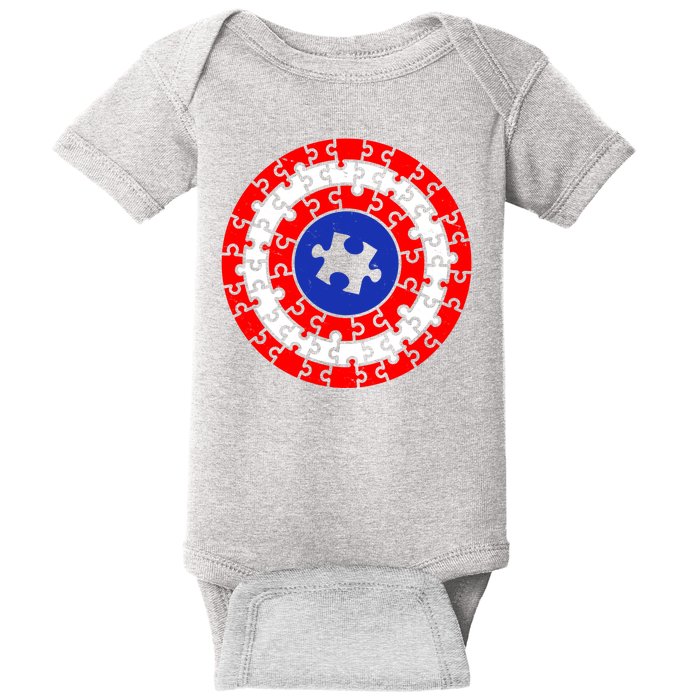 Autism Awareness Captain Puzzle Shield Baby Bodysuit