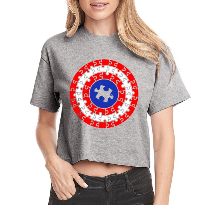 Autism Awareness Captain Puzzle Shield Crop Top