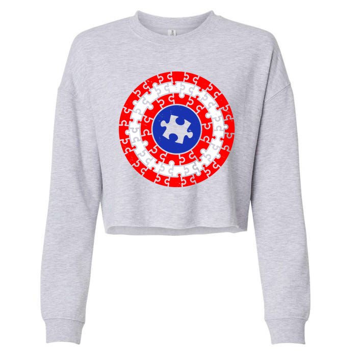 Autism Awareness Captain Puzzle Shield Cropped Pullover Crew