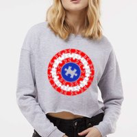 Autism Awareness Captain Puzzle Shield Cropped Pullover Crew