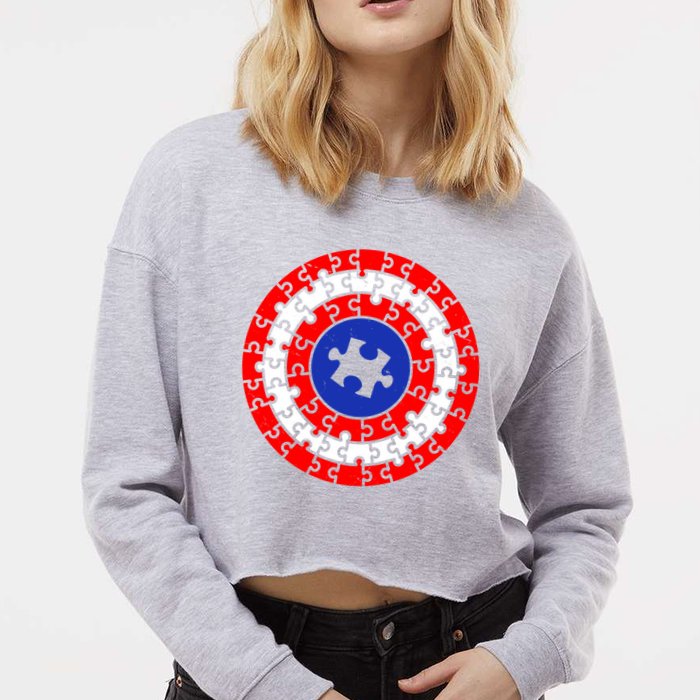 Autism Awareness Captain Puzzle Shield Cropped Pullover Crew