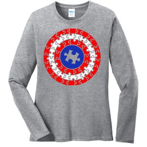 Autism Awareness Captain Puzzle Shield Ladies Long Sleeve Shirt