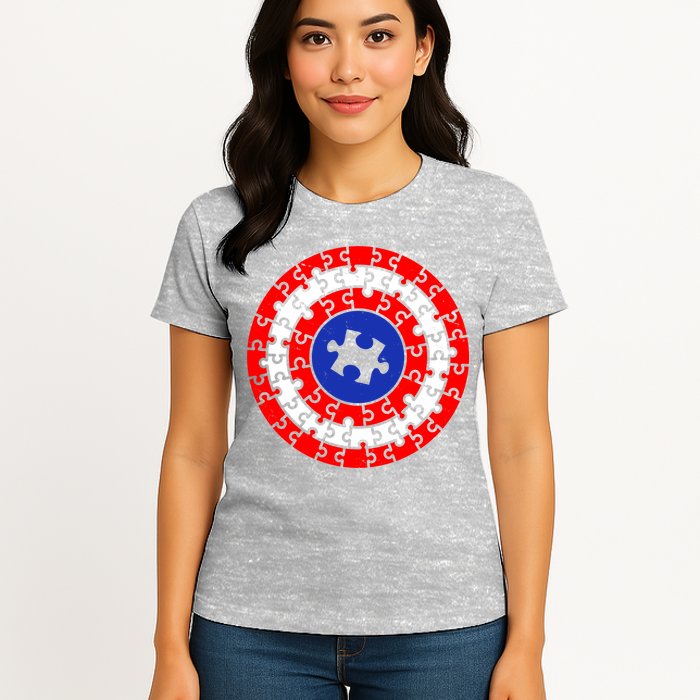 Autism Awareness Captain Puzzle Shield Womens T-Shirt