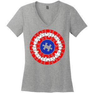 Autism Awareness Captain Puzzle Shield Women's V-Neck T-Shirt